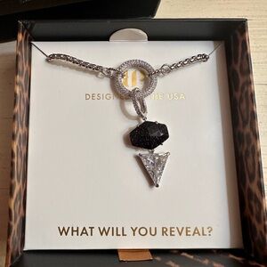 Falling With Purpose” Necklace – Onyx Sandstone & Diamond CZ | Rhodium Plated ✨